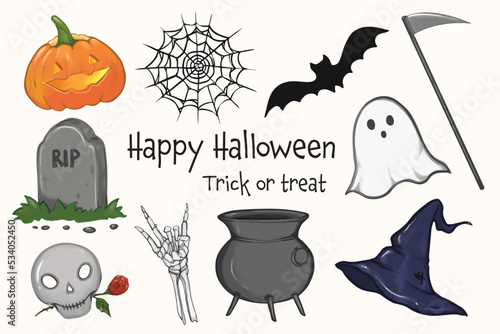 Set of Happy Halloween trick or treat elements