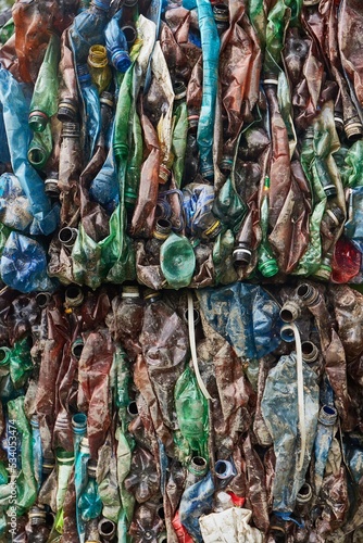 Bilde på lerret Plastic bottles in bales for waste recycling