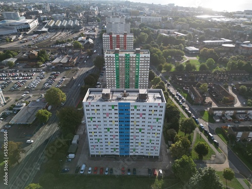 aerial view of tower blocks in Great Thornton Street, The insulation panels will be removed from high-rise block in Great Thornton Street block 3 due to fire risk after the Grendel tower fire  photo