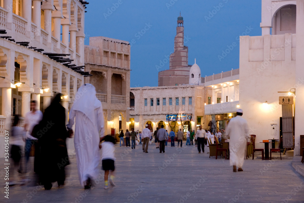Middle east, Qatar, Doha, Souk Waqif dusk