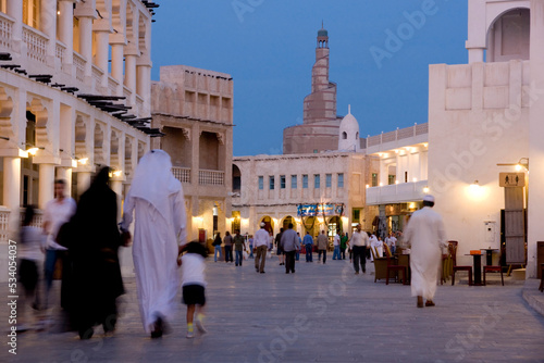 Middle east, Qatar, Doha, Souk Waqif dusk photo