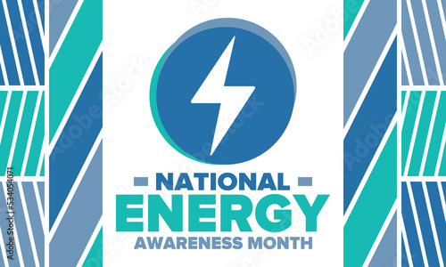 National Energy Awareness Month in October. Optimization and management of energy consumption. The introduction of advanced technology, encourage the use of renewable energy. Energy security. Vector