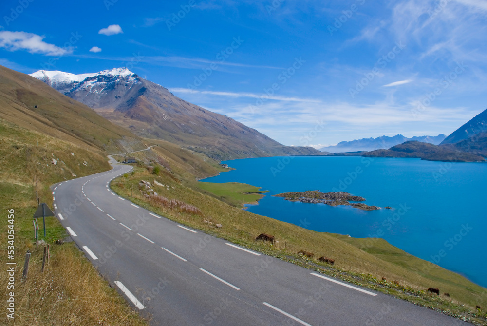 Europe, France, Savoie, road beside lake of Mont cenis