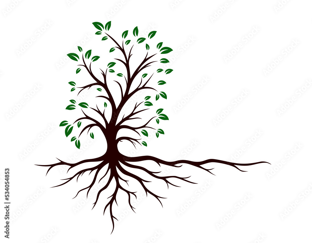 Obraz premium Symbol of the green tree with roots.