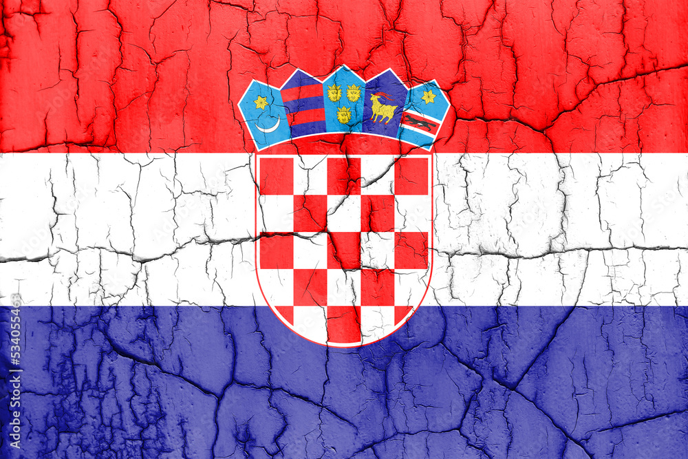 Textured photo of the flag of Croatia with cracks.