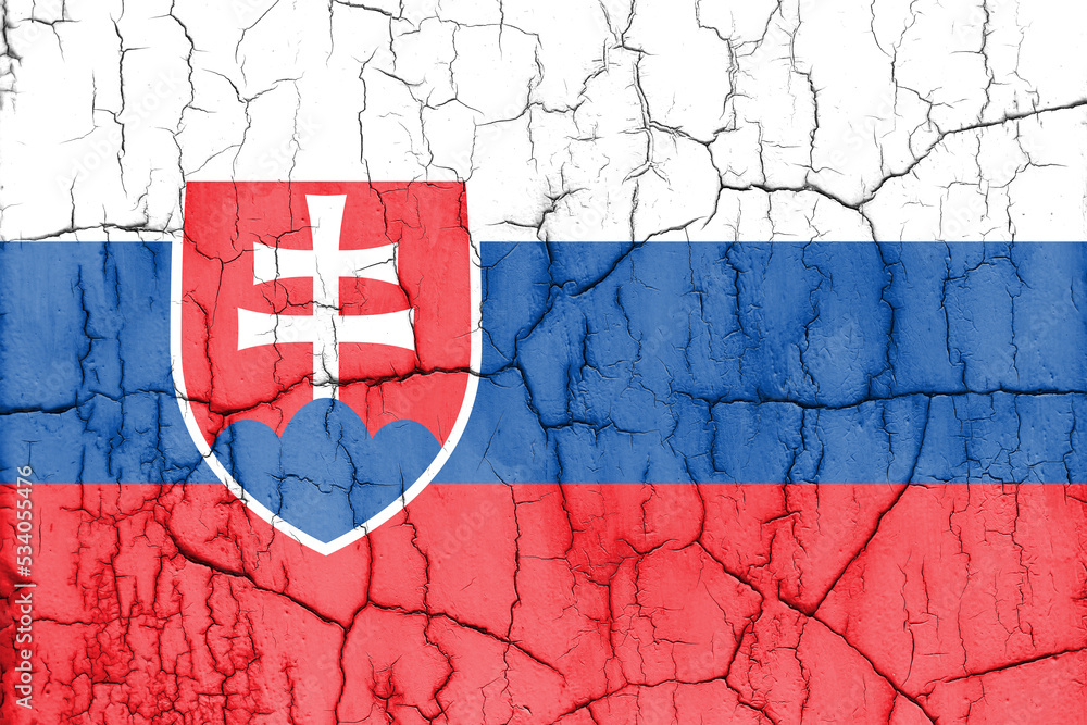 Textured photo of the flag of Slovakia with cracks.