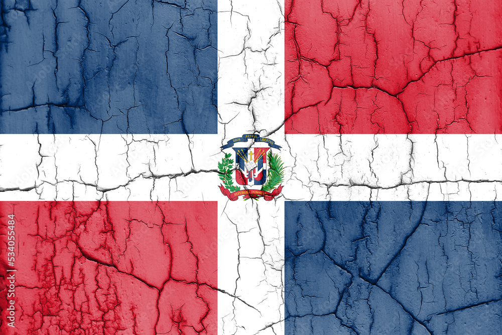 Textured photo of the flag of Dominican Republic with cracks.
