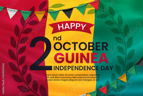 Happy Independence Day of Guinea with Waving Flag Background. Vector Illustration