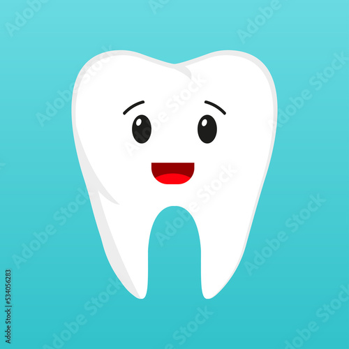 Tooth with emotion on a blue background. Dental treatment. Vector illustration.