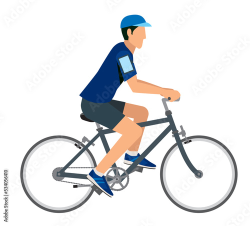 自転車に乗る8等身アジア系男性のイラスト 自転車通勤 健康増進 エコロジー