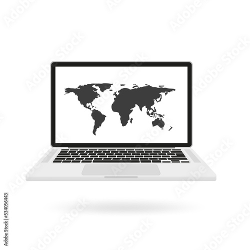 Earth map on a laptop. Vector illustration