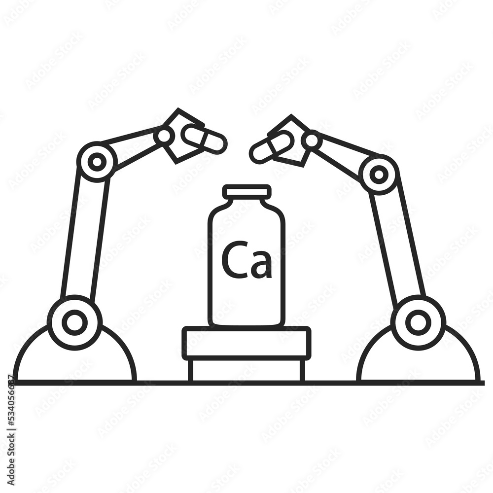 Pharmaceutical factory production line.Pharmacy industry.Drug manufacturing.Medical factory.Calcium supplement. Isolated on white background.Outline vector illustration. Pharmaceutical factory production line.Pharmacy industry.Drug manufacturing.Medical factory.Calcium supplement. Isolated on white background.Outline vector illustration.