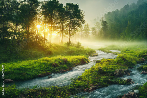 Forest creek in warm sunlight © eyetronic