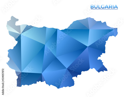 Vector polygonal Bulgaria map. Vibrant geometric country in low poly style. Amazing illustration for your infographics. Technology, internet, network concept.
