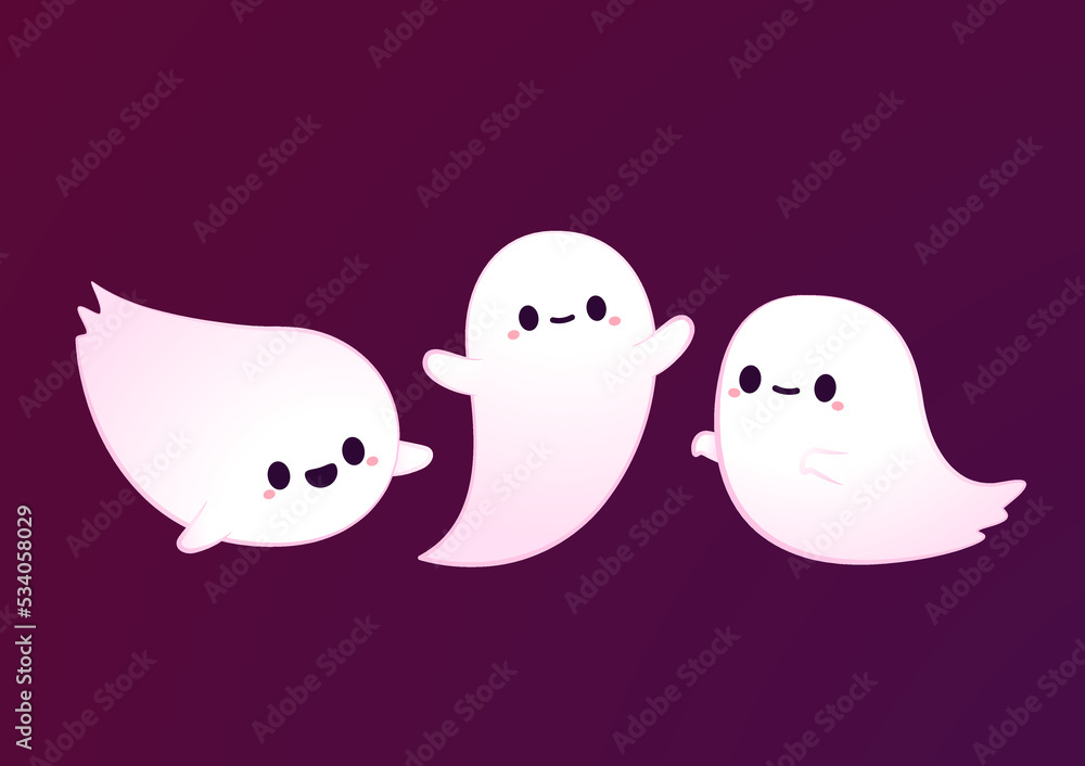 Happy halloween party greeting card with cute ghost. Holidays cartoon character. Trick or treat. Halloween funny cartoon. Happy halloween party greeting card with cute ghost. Holidays cartoon character. Trick or treat. Halloween funny cartoon.