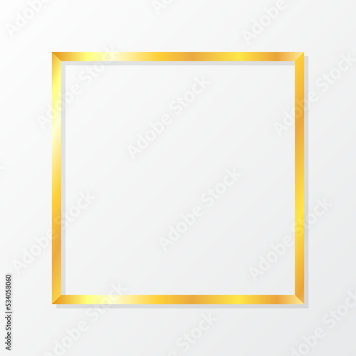 Gold frame vector. Gold shiny glowing vintage frame isolated on transparent background. Golden luxury realistic rectangle border. Vector illustration engraved ink art.