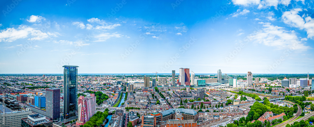 Obraz na płótnie City aerial view of The Hague city center with North Sea on the horizon w salonie