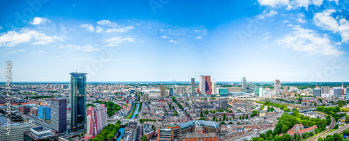 City aerial view of The Hague city center with North Sea on the horizon photo
