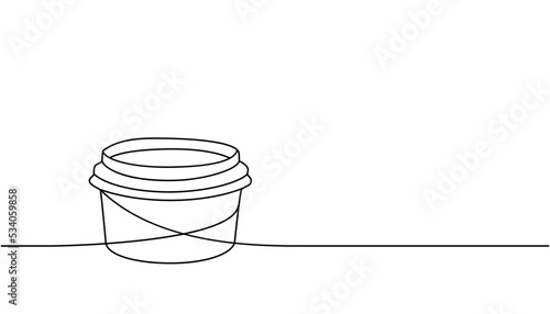 Empty carton bowl one line continuous drawing. Cardboard boxes, bags for takeaway food continuous one line illustration.