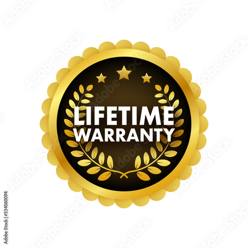 Flat banner with red lifetime warranty. Flat vector illustration character