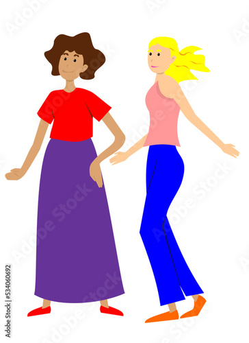 Vector illustration of two women of different styles and ages. art, drawing, people.