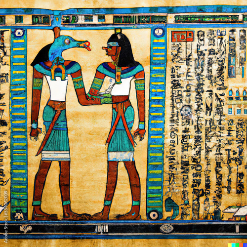 Imaginary ancient Egyptian papyrus of Horus generative ai