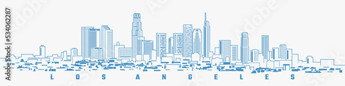 Los Angeles city silhouette line design on white background.