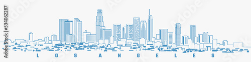 Los Angeles city silhouette line design on white background.