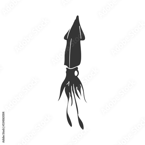 Squid Icon Silhouette Illustration. Water Animals Vector Graphic Pictogram Symbol Clip Art. Doodle Sketch Black Sign.