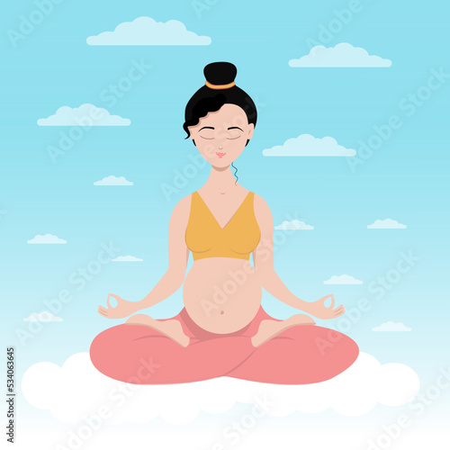 Beautiful pregnant asian woman in meditation