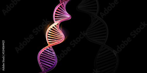 DNA double helix model on a black background.