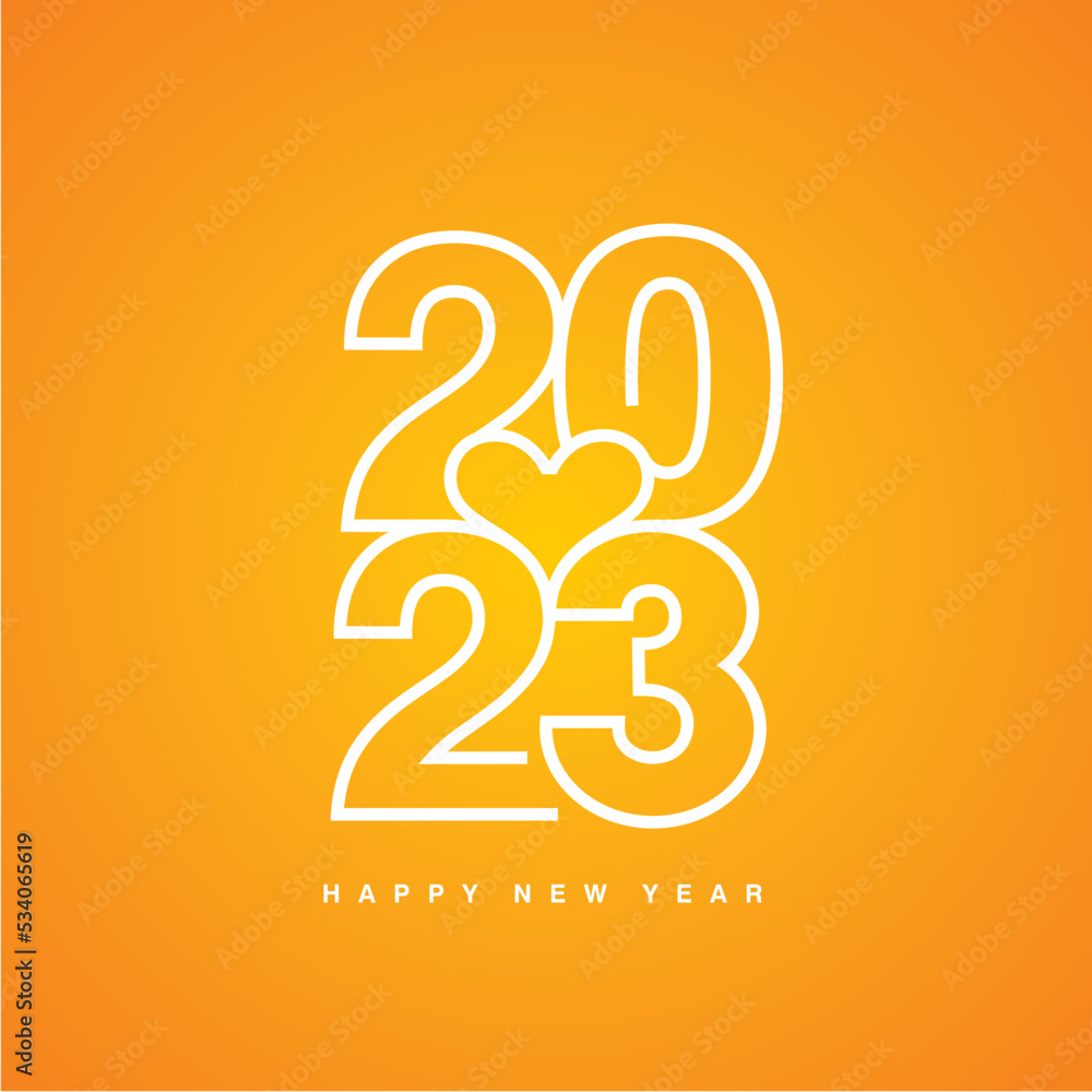 Love 2023 Happy New Year 2023 beautiful white modern line design typography logo orange yellow background greeting card Love 2023 Happy New Year 2023 beautiful white modern line design typography logo orange yellow background greeting card
