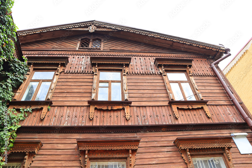 Old wooden houses in Andriyivsky descent in Kyiv, Ukraine Old wooden houses in Andriyivsky descent in Kyiv, Ukraine