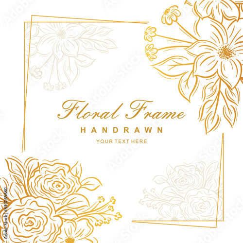 Hand drawn gold floral frame background