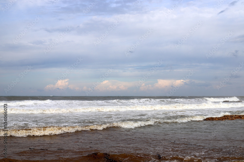 Sandy beach on the Mediterranean Sea in northern Israel.