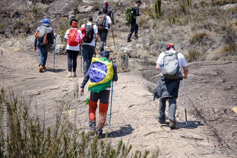 Mountaineer climbing brazil's highest peaks in the mountains with extensive hiking and backpacking.
