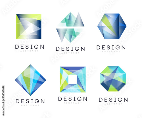 Abstract logo design set. Trendy creative modern polygonal badges vector illustration
