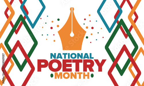 National Poetry Month in April. Poster with handwritten lettering. Poetry Festival in the United States and Canada. Literary events and celebration. Greeting card, invitation, banner or background