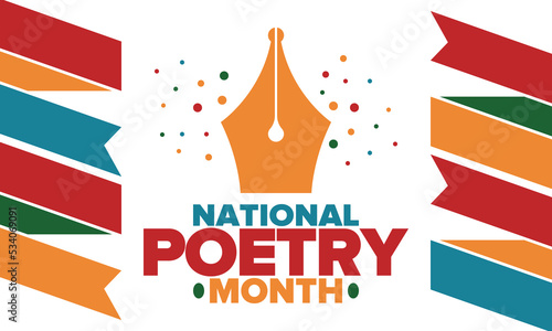 National Poetry Month in April. Poster with handwritten lettering. Poetry Festival in the United States and Canada. Literary events and celebration. Greeting card, invitation, banner or background