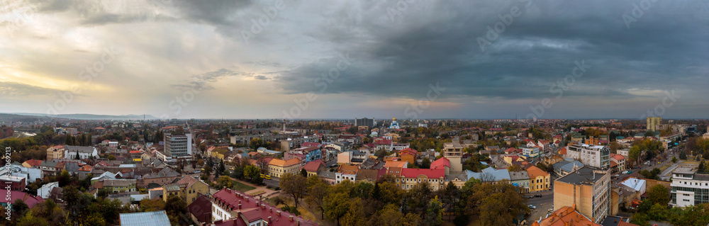 Aerial view of the old part of the European city Uzhgorod Transcarpathia Ukraine