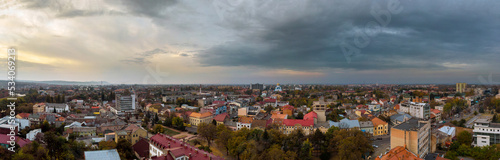 Aerial view of the old part of the European city Uzhgorod Transcarpathia Ukraine
