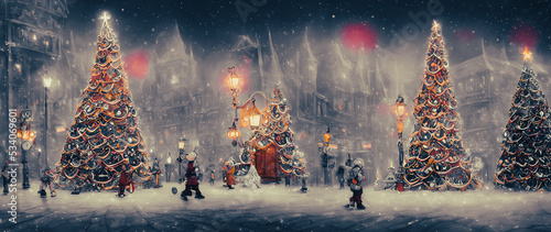 Artistic concept painting of a christmas street at night, background illustration. © 4K_Heaven