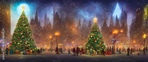 Artistic concept painting of a christmas street at night  background illustration.