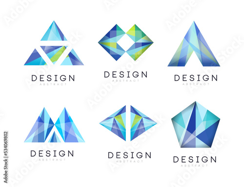 Abstract logo design set. Trendy creative polygonal shape badges vector illustration