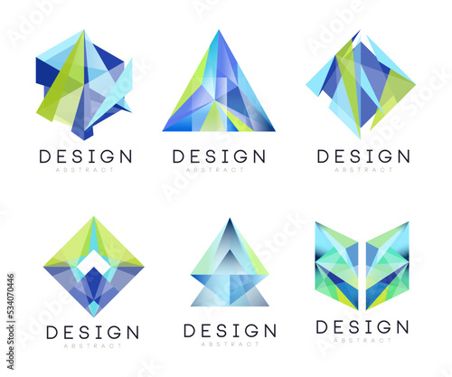 Abstract logo design set. Creative polygonal shape badges vector illustration