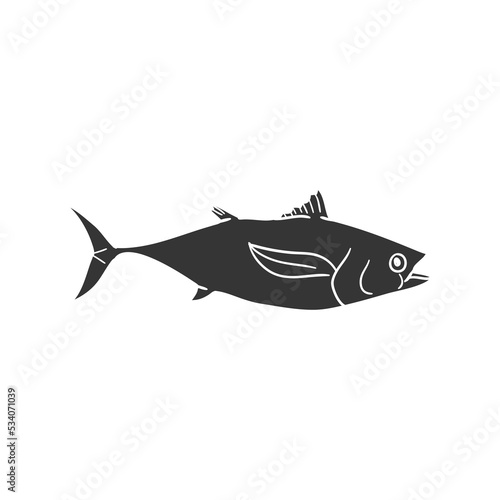 Tuna Icon Silhouette Illustration. Fish Vector Graphic Pictogram Symbol Clip Art. Doodle Sketch Black Sign.
