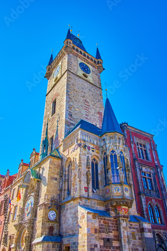 Old Town Hall Tower is the most fascinated medieval building of Staromestske namesti (Old Town Square) of Prague, Czech Republic photo