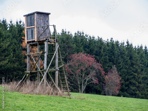 Hochsitz auf einer Wiese am Böhlen, Medebach, Hochsauerland