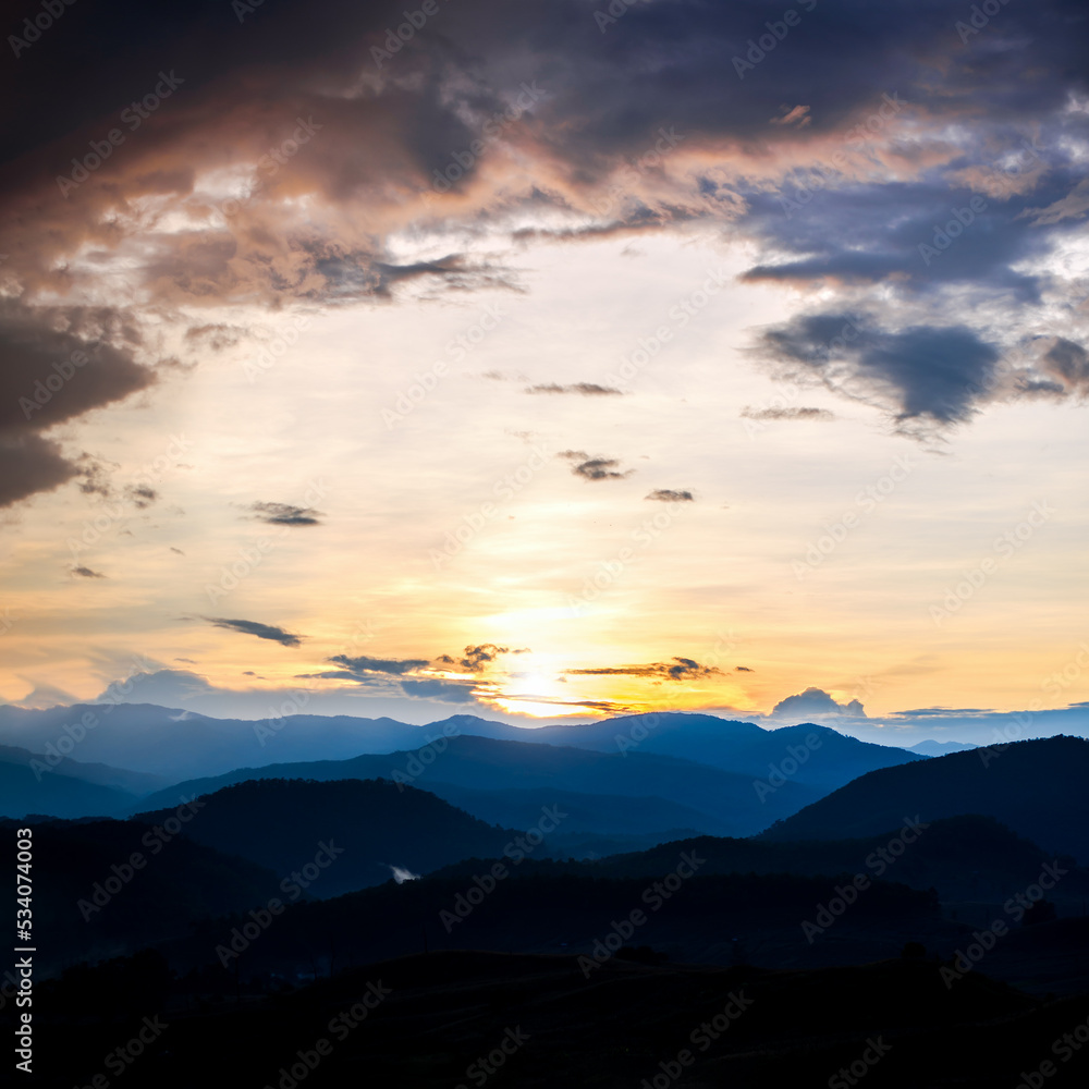 Majestic blue mountains landscape in sunset sky with clouds ,Chiang mai ,Thailand