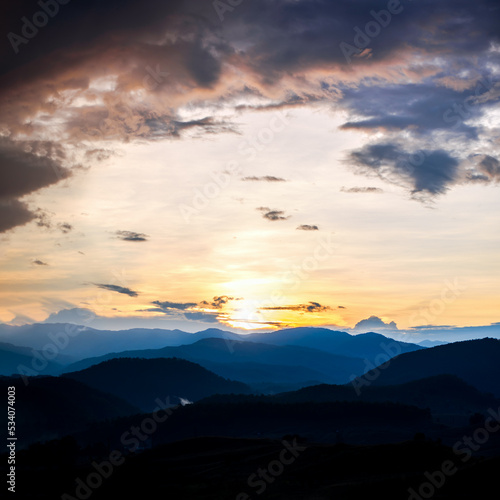 Majestic blue mountains landscape in sunset sky with clouds ,Chiang mai ,Thailand